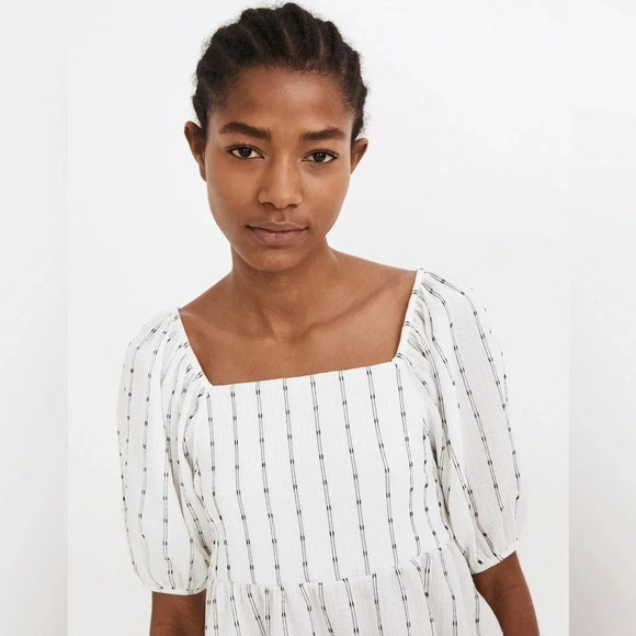 Madewell Puff-Sleeve Empire Top white and black Size  Medium - Picture 2 of 14